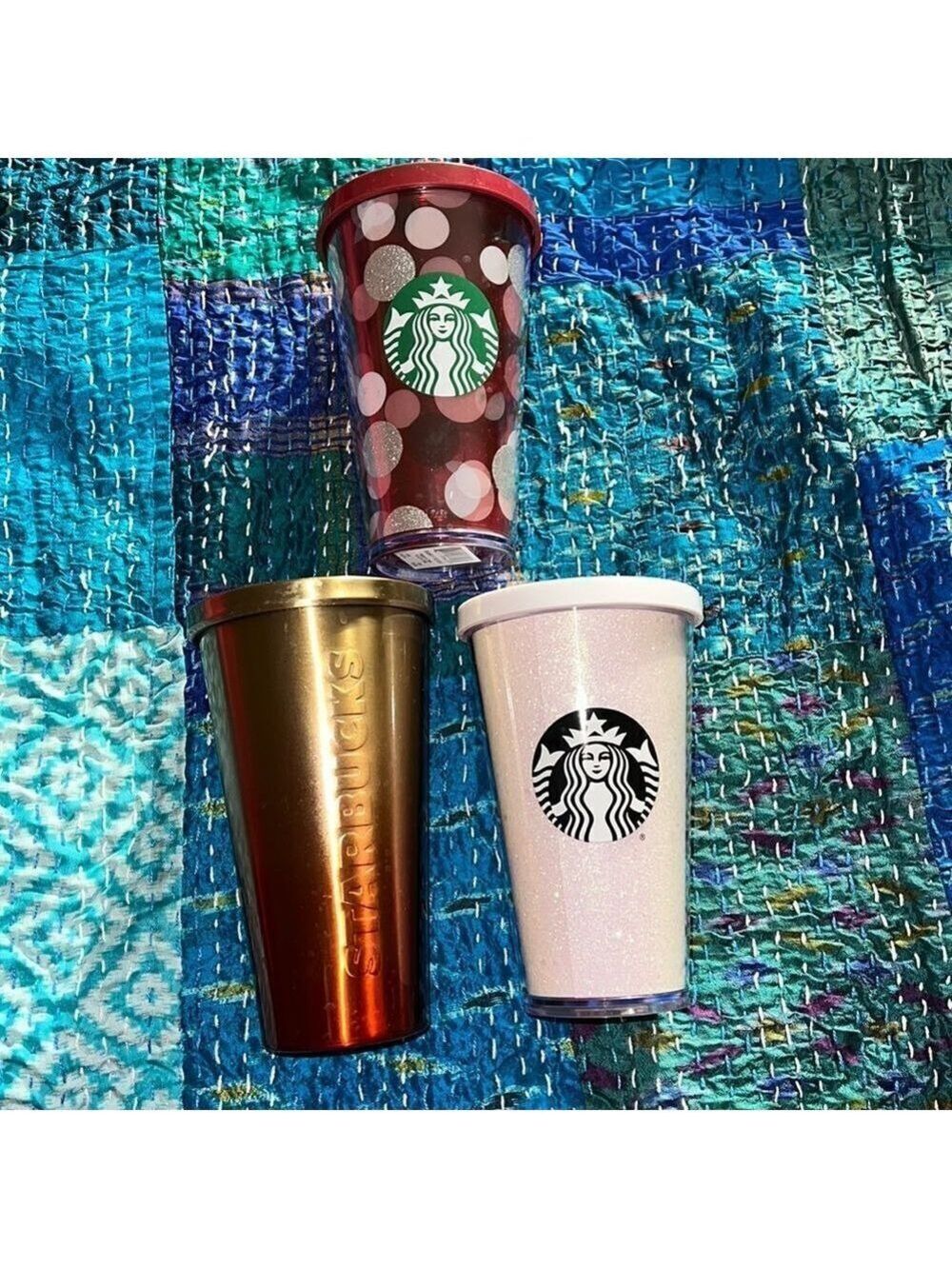 STARBUCKS cold drink cups. Sold in lot of three.